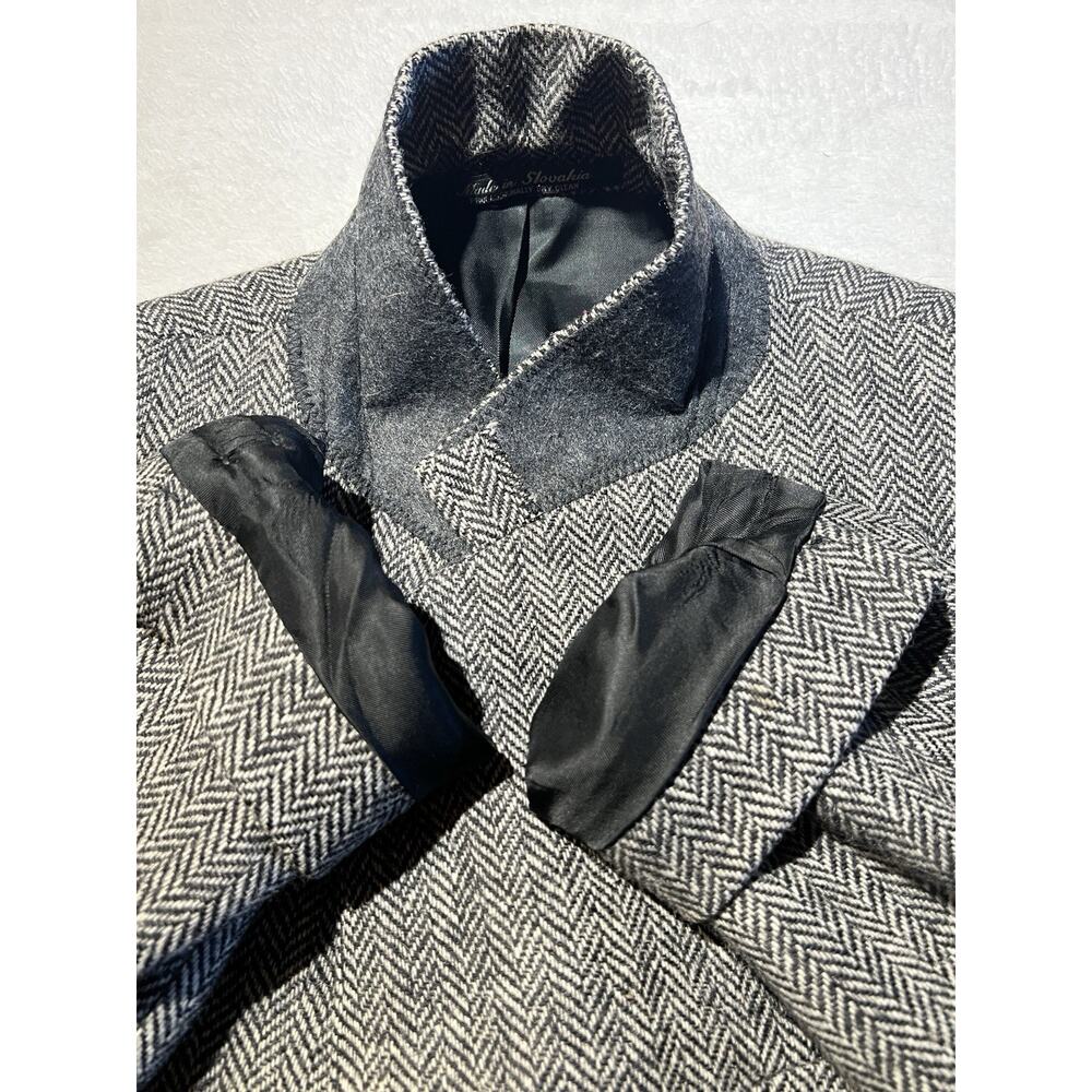 Vintage Tweed Herringbone Robert Stack 42L Gray Wool Sport Coat - Picture 14 of 16